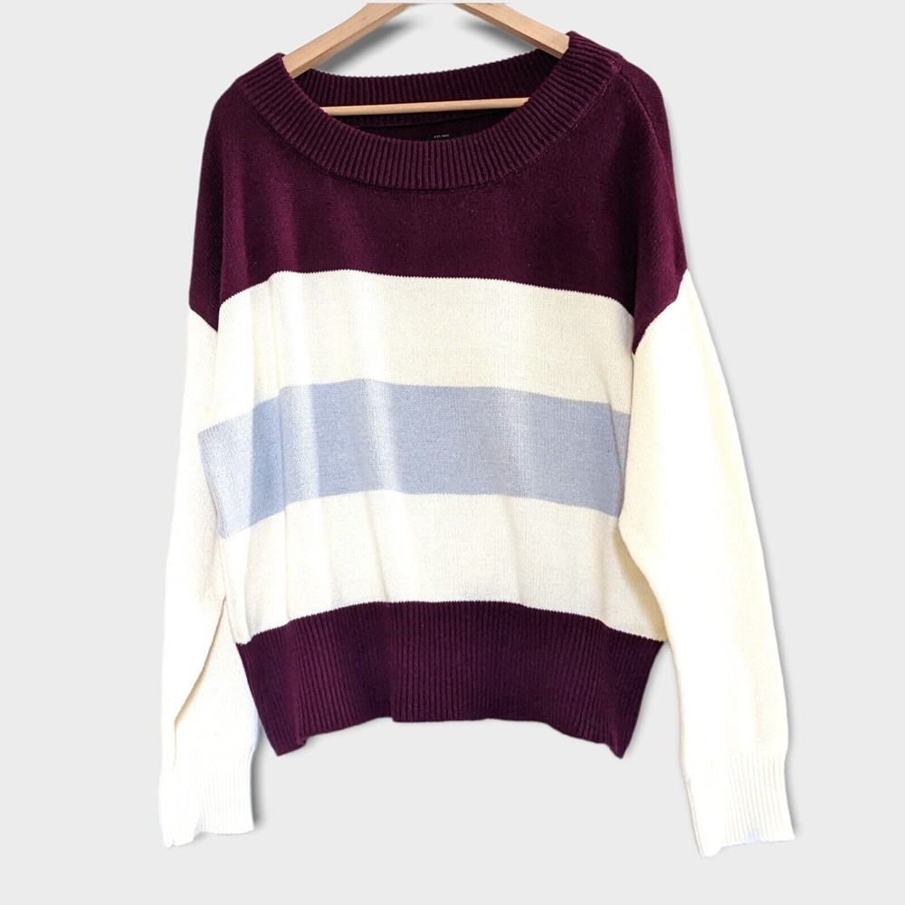 Lucky Brand Pull Over Sweater Large Purple Color Block Cotton Blend Fall 2021
